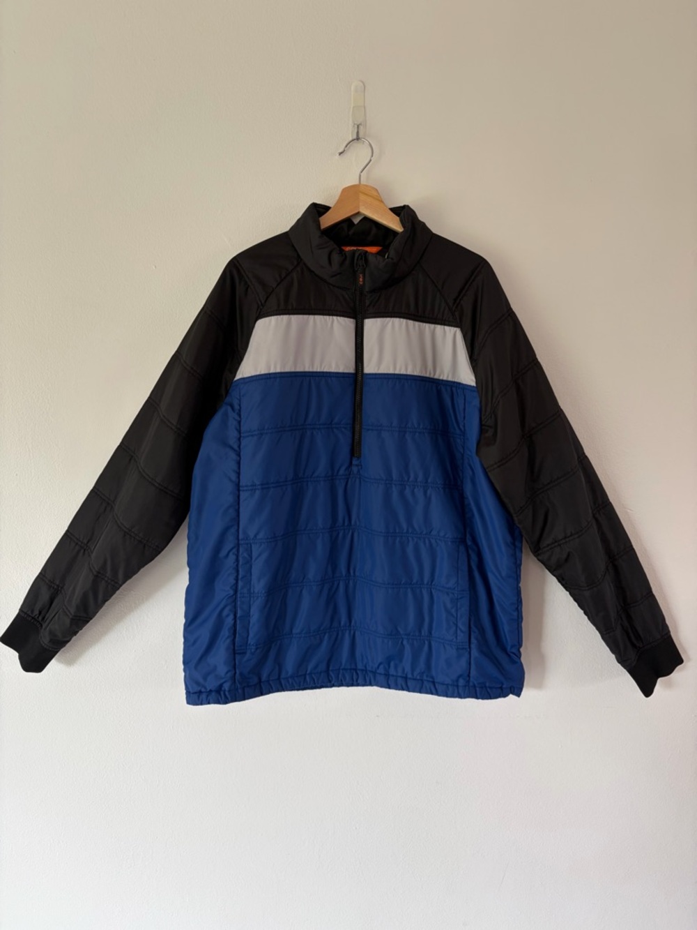 Cutter‎ & Buck Blue, Black & Grey Colorblock Pullover Half Zip Quilted Jacket